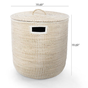 Hampton Round Natural Seagrass Storage Basket with Lid