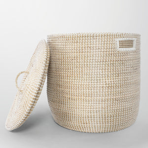 Hampton Round Natural Seagrass Storage Basket with Lid