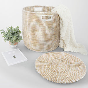 Hampton Round Natural Seagrass Storage Basket with Lid